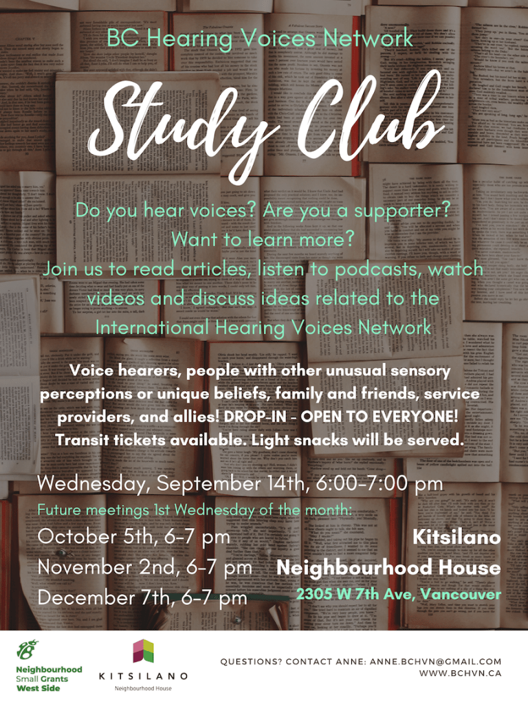 A flyer for the Hearing Voices Study Club summarizing the above information